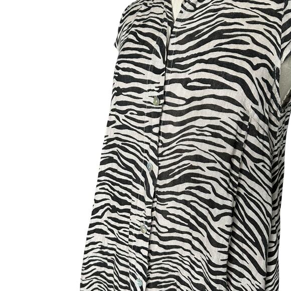 SUZY D Cream Black Zebra Pattern Button Front Midi Dress Linen Women's Size S - Picture 4 of 7